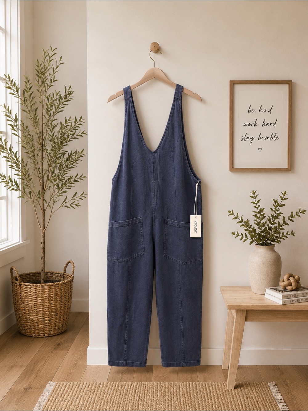 Zenana Blue Washed Overalls NWT Adjustable Straps Stretch Small Medium